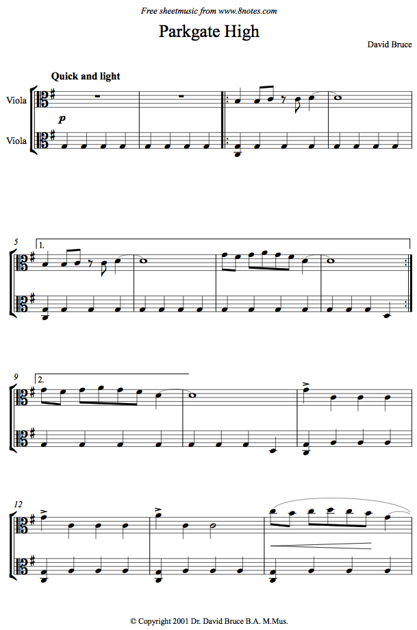 David Bruce - Parkgate High sheet music for Viola Duet David Bruce - Parkgate High sheet music for Viola Duet