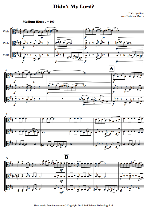 Didn't My Lord? (Spiritual) sheet music for Viola Trio Didn't My Lord? (Spiritual) sheet music for Viola Trio
