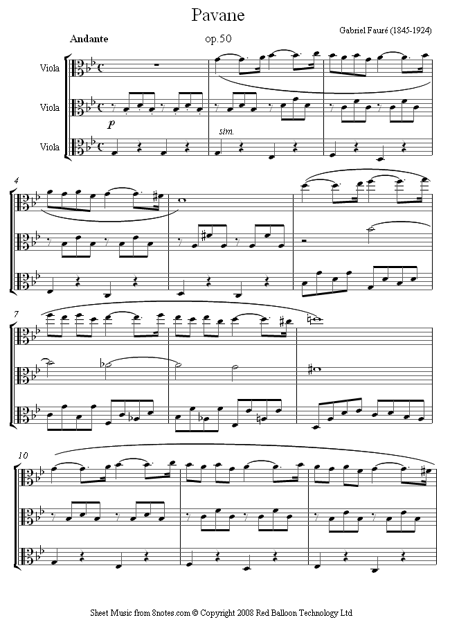 Fauré - Pavane sheet music for Viola Trio Fauré - Pavane sheet music for Viola Trio