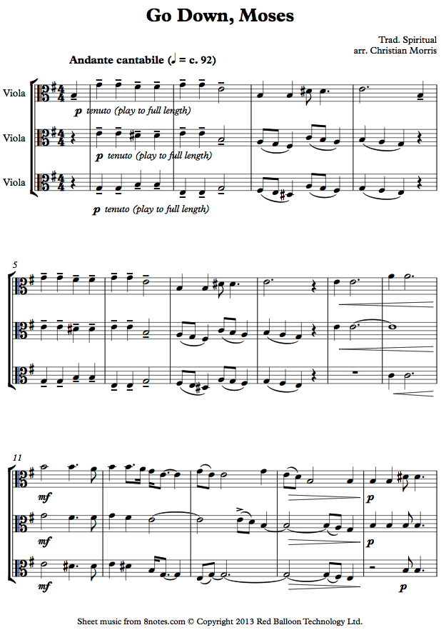 Go Down, Moses sheet music for Viola Trio Go Down, Moses sheet music for Viola Trio