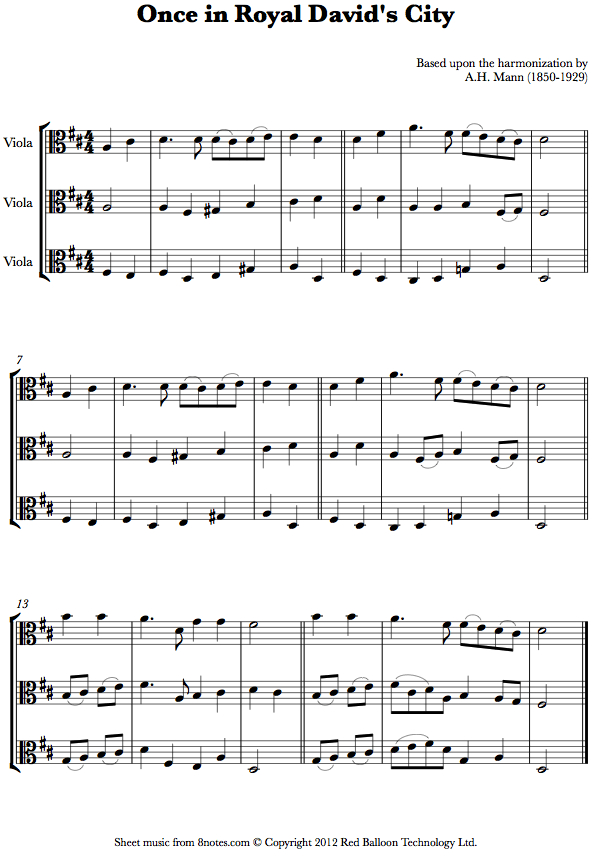 Once in Royal Davids City sheet music for Viola Trio Once in Royal Davids City sheet music for Viola Trio