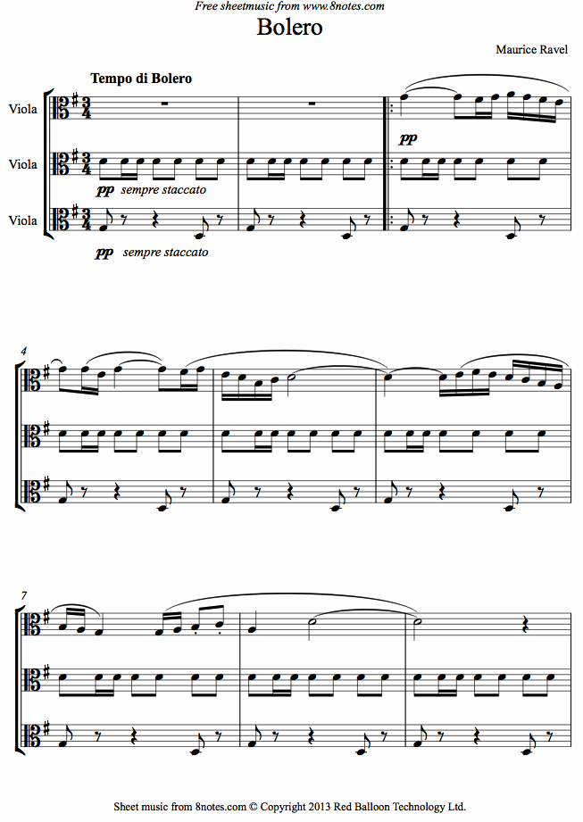 Ravel - Bolero sheet music for Viola Trio Ravel - Bolero sheet music for Viola Trio