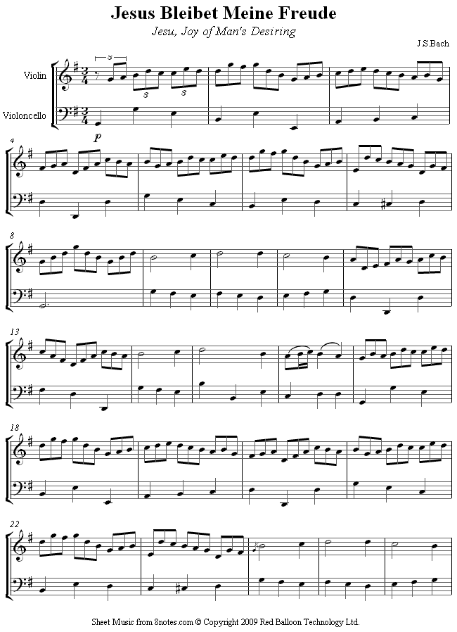 Bach - Jesu Joy of Mans Desiring sheet music for Violin-Cello Duet Bach - Jesu Joy of Mans Desiring sheet music for Violin-Cello Duet