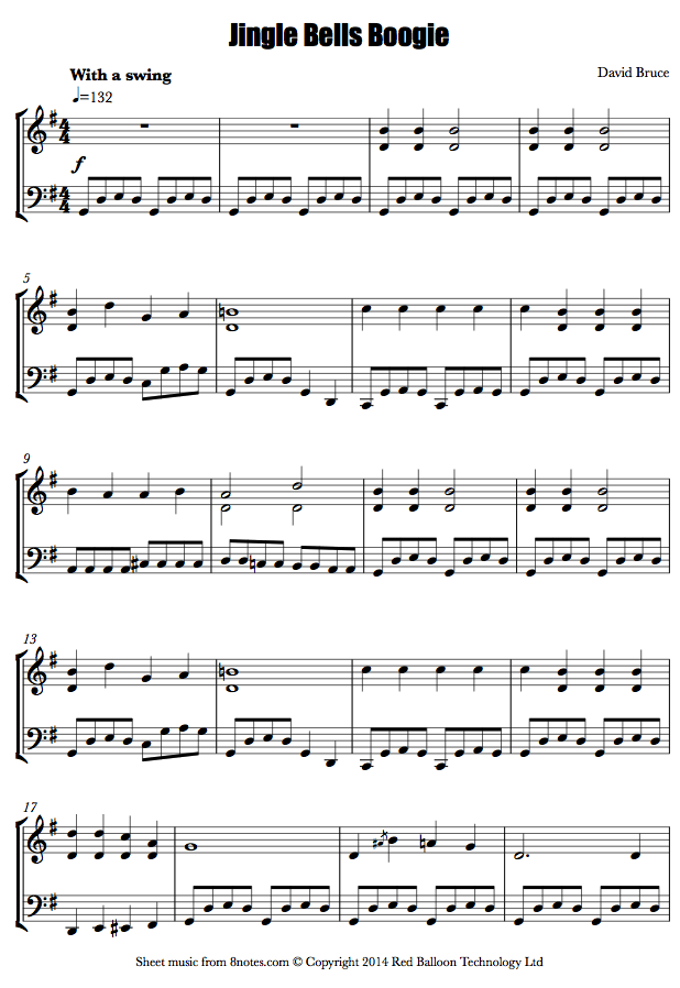 David Bruce Jingle Bells Boogie sheet music for ViolinCello Duet