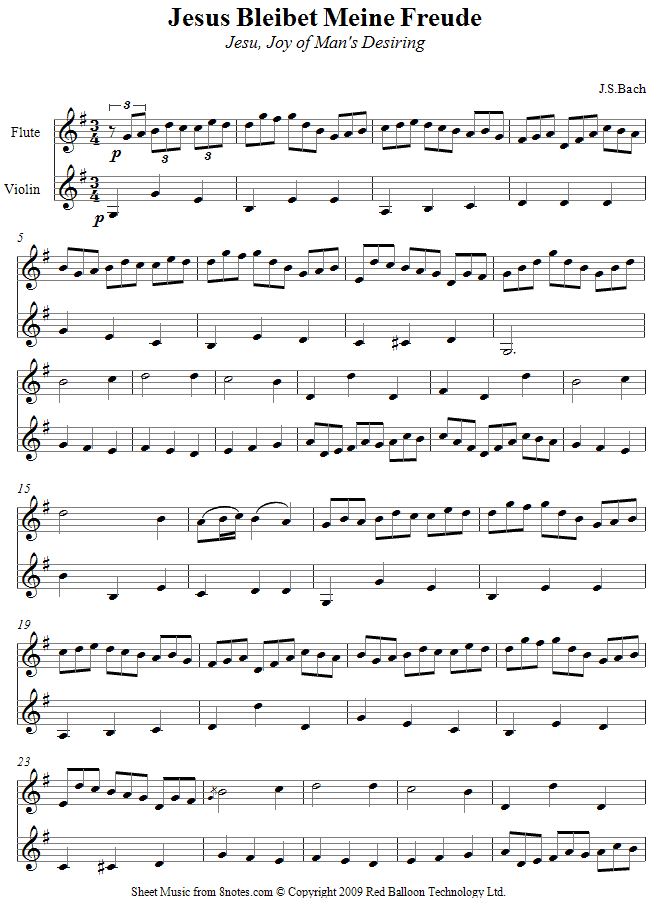 Bach - Jesu Joy of Mans Desiring sheet music for Violin-Flute Duet Bach - Jesu Joy of Mans Desiring sheet music for Violin-Flute Duet