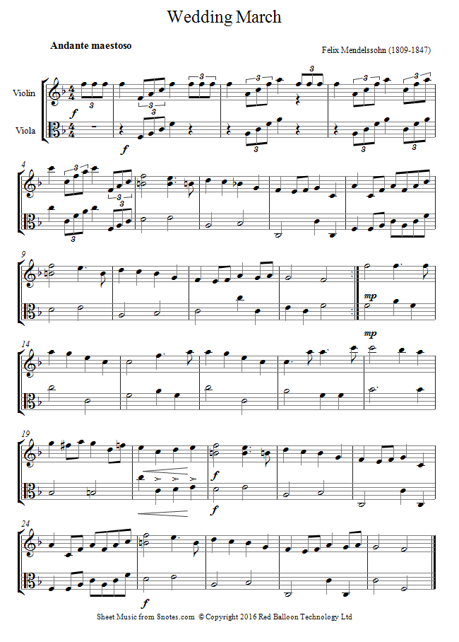 Mendelssohn Wedding March from Midsummer Nights Dream sheet music for