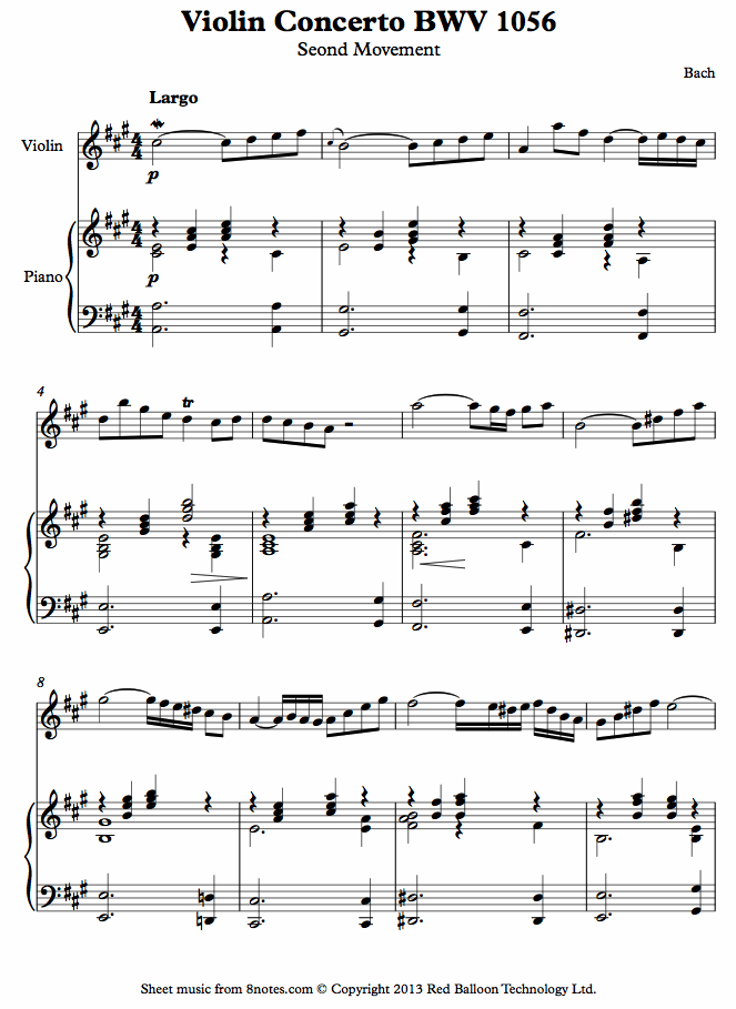 Bach - Violin Concerto BWV 1056 2nd mvt sheet music for Violin Bach - Violin Concerto BWV 1056 2nd mvt sheet music for Violin