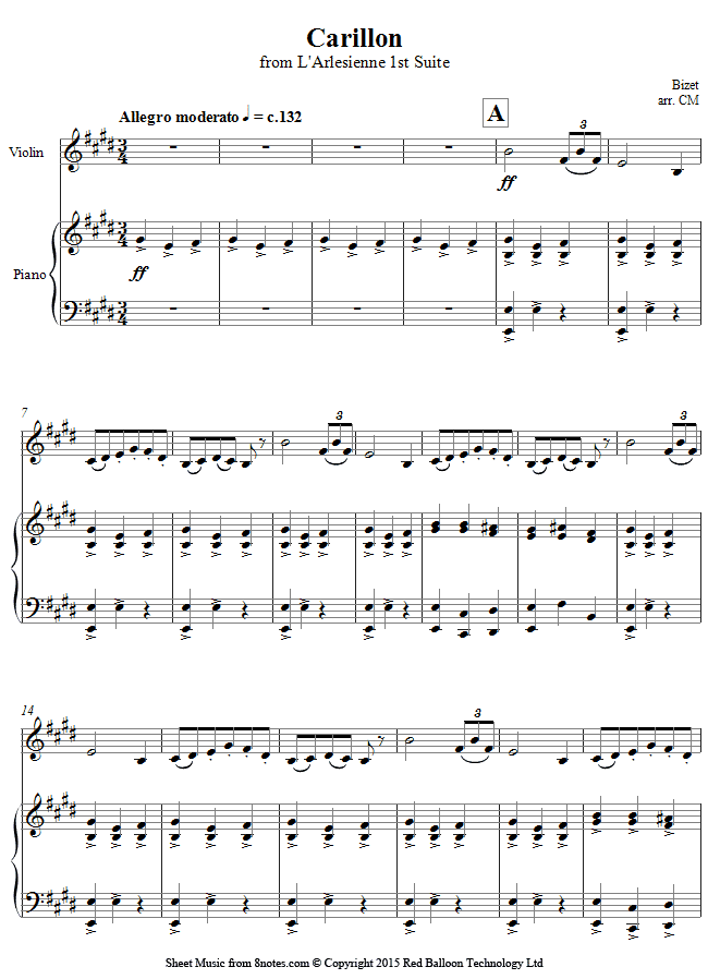 Bizet - Carillon from L'Arlesienne 1st Suite sheet music for Violin Bizet - Carillon from L'Arlesienne 1st Suite sheet music for Violin