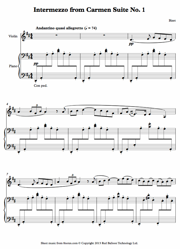Bizet - Intermezzo from Carmen Suite No. 1 sheet music for Violin Bizet - Intermezzo from Carmen Suite No. 1 sheet music for Violin