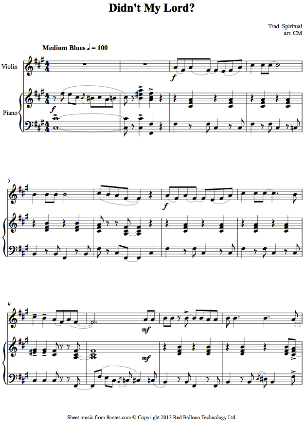 Didn't My Lord? (Spiritual) sheet music for Violin Didn't My Lord? (Spiritual) sheet music for Violin