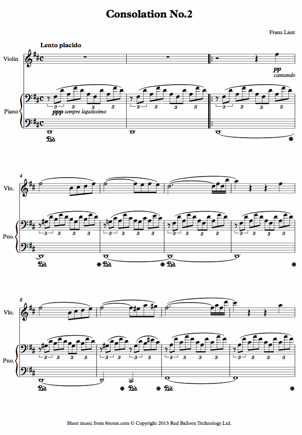 Liszt - Consolation No.2 sheet music for Violin Liszt - Consolation No.2 sheet music for Violin
