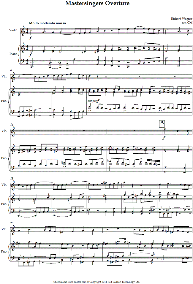 Wagner - Mastersingers Overture (Die Meistersinger) sheet music for Violin Wagner - Mastersingers Overture (Die Meistersinger) sheet music for Violin