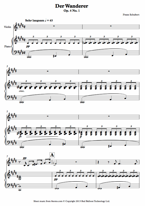 Schubert - Der Wanderer op.4 no.1 sheet music for Violin Schubert - Der Wanderer op.4 no.1 sheet music for Violin
