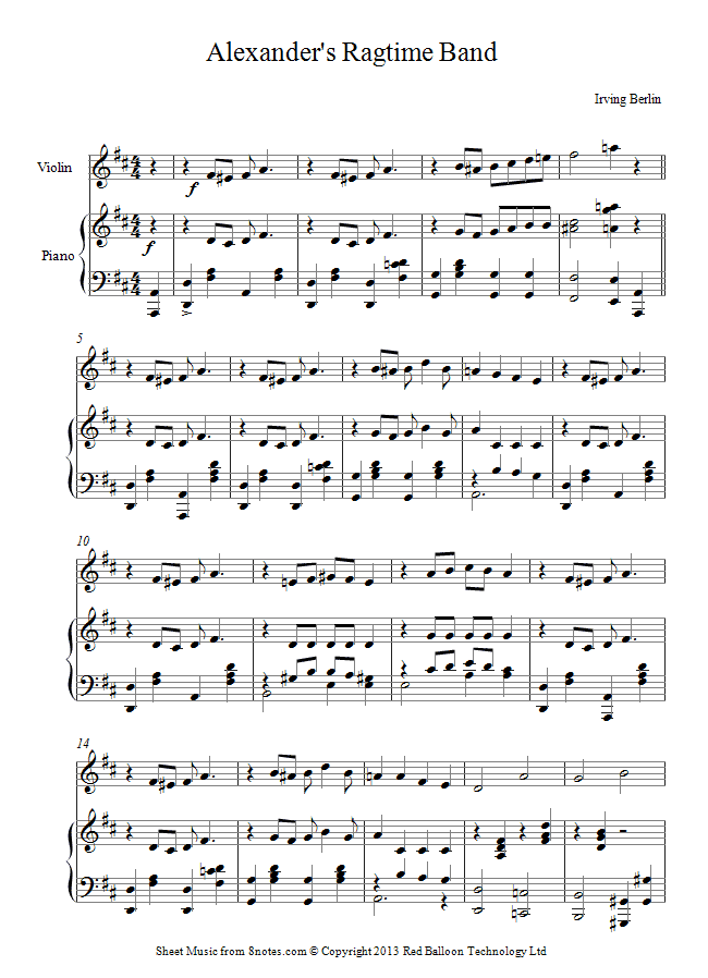 Irving Berlin - Alexanders Ragtime Band sheet music for Violin Irving Berlin - Alexanders Ragtime Band sheet music for Violin