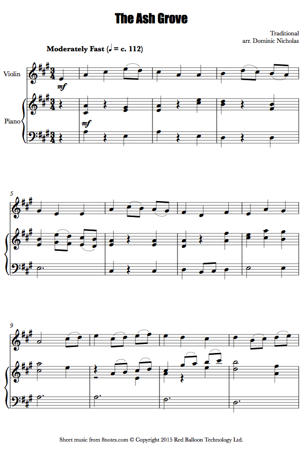 The Ash Grove (Llywn Onn) (Traditional Welsh) sheet music for Violin