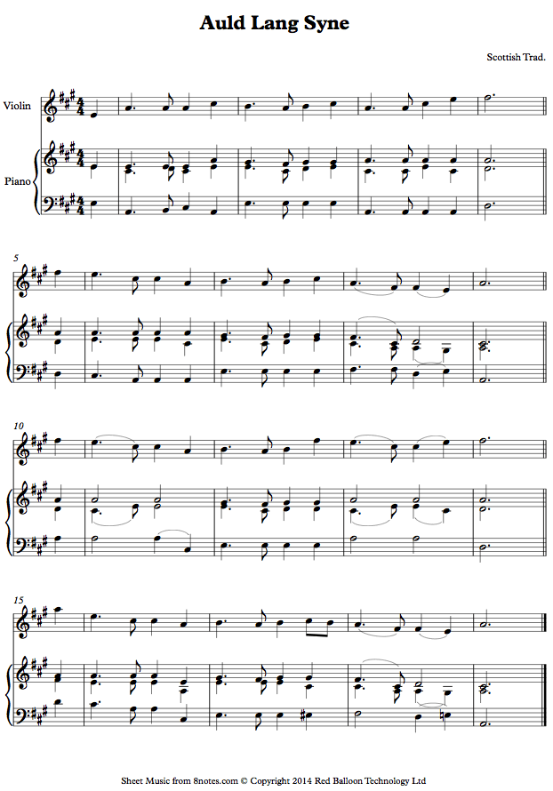 Auld Lang Syne sheet music for Violin Auld Lang Syne sheet music for Violin