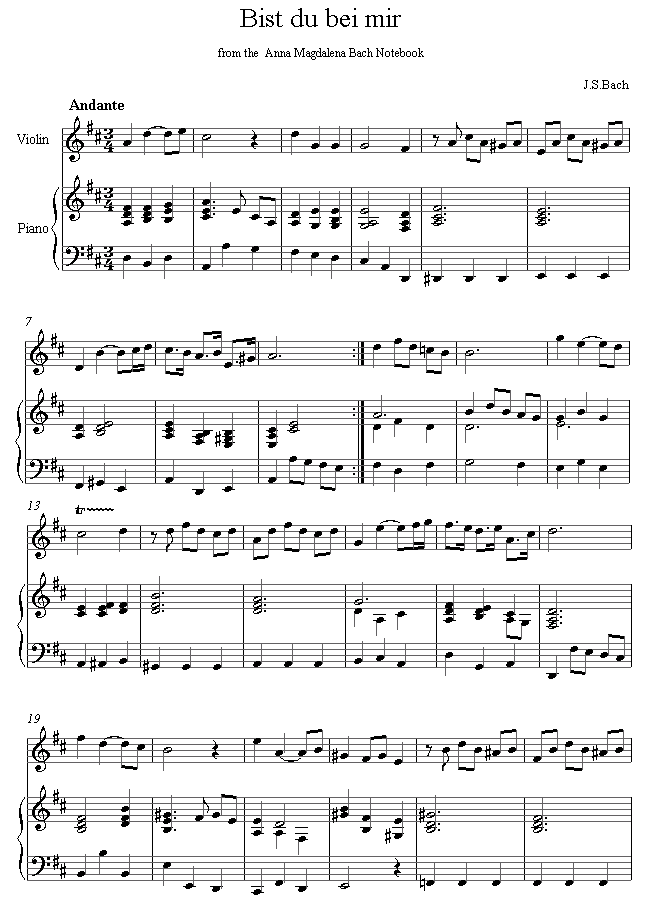 Bach - Bist Du Bei Mir sheet music for Violin Bach - Bist Du Bei Mir sheet music for Violin