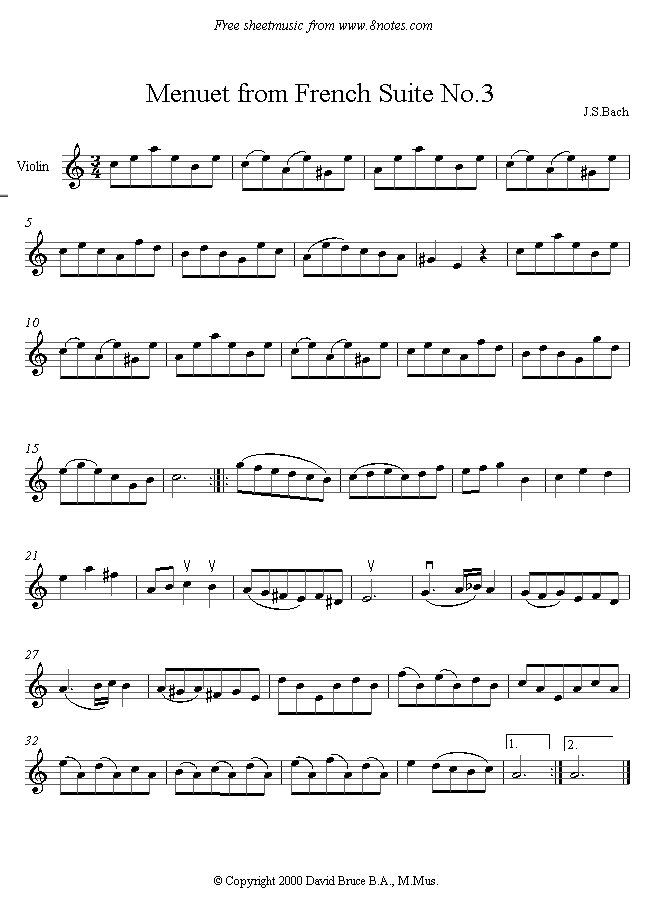 Bach - Meneut from French Suite No.3 sheet music for Violin Bach - Meneut from French Suite No.3 sheet music for Violin