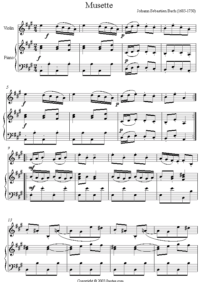Bach - Musette sheet music for Violin Bach - Musette sheet music for Violin