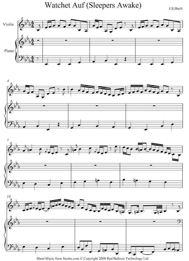 Bach - Sleepers Awake sheet music for Violin Bach - Sleepers Awake sheet music for Violin