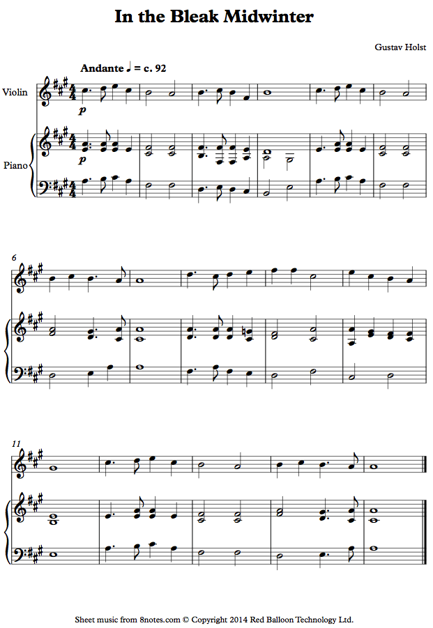 Holst - In the Bleak Midwinter sheet music for Violin Holst - In the Bleak Midwinter sheet music for Violin