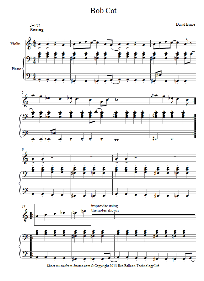 David Bruce - Bob Cat sheet music for Violin David Bruce - Bob Cat sheet music for Violin