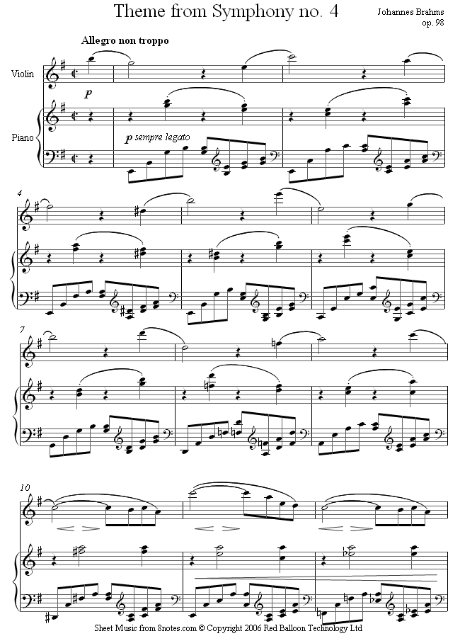 Brahms - Symphony no. 4 (theme) sheet music for Violin Brahms - Symphony no. 4 (theme) sheet music for Violin