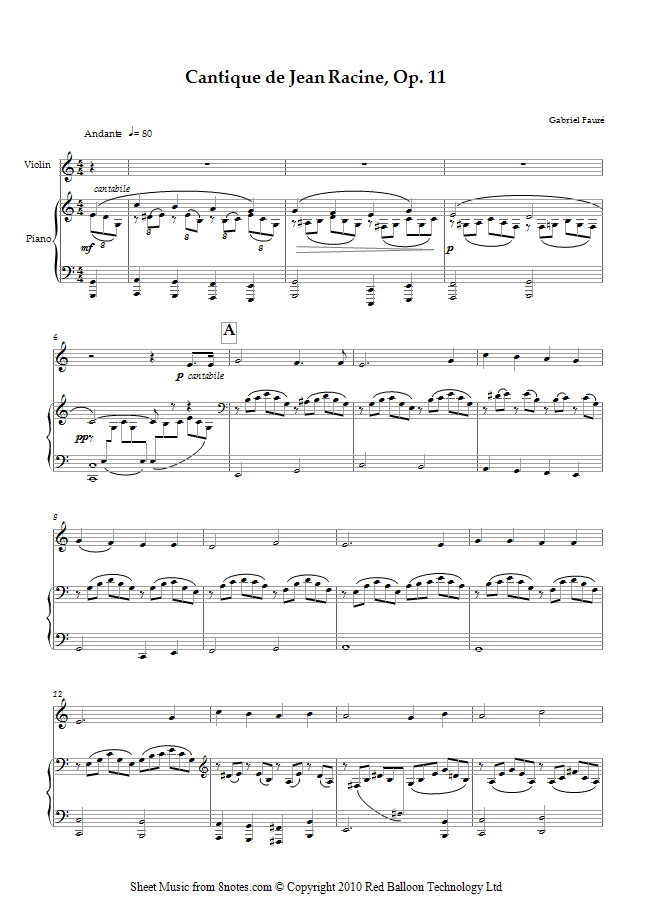 Fauré - Cantique de Jean Racine, Op. 11 sheet music for Violin Fauré - Cantique de Jean Racine, Op. 11 sheet music for Violin