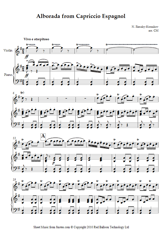 Rimsky-Korsakov - Alborada from Capriccio Espagnol sheet music for Violin Rimsky-Korsakov - Alborada from Capriccio Espagnol sheet music for Violin