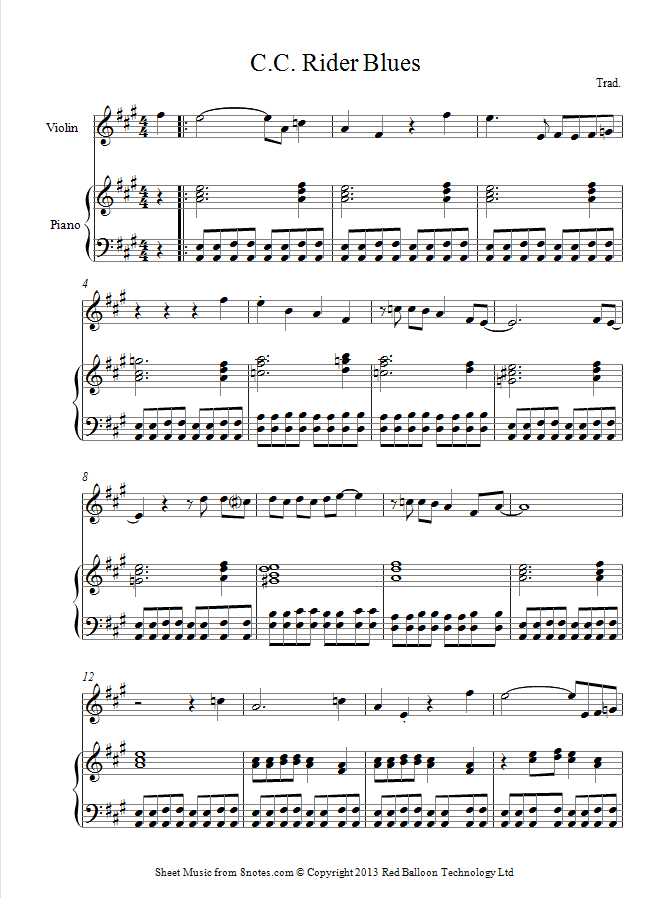 C.C.Rider Blues (aka See See Rider) sheet music for Violin C.C.Rider Blues (aka See See Rider) sheet music for Violin