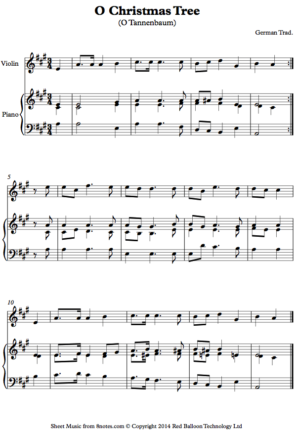 O Christmas Tree (O Tannenbaum) sheet music for Violin - 8notes.com