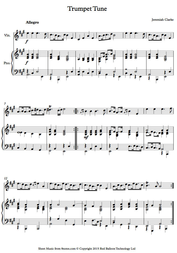 Purcell Trumpet Tune sheet music for Violin