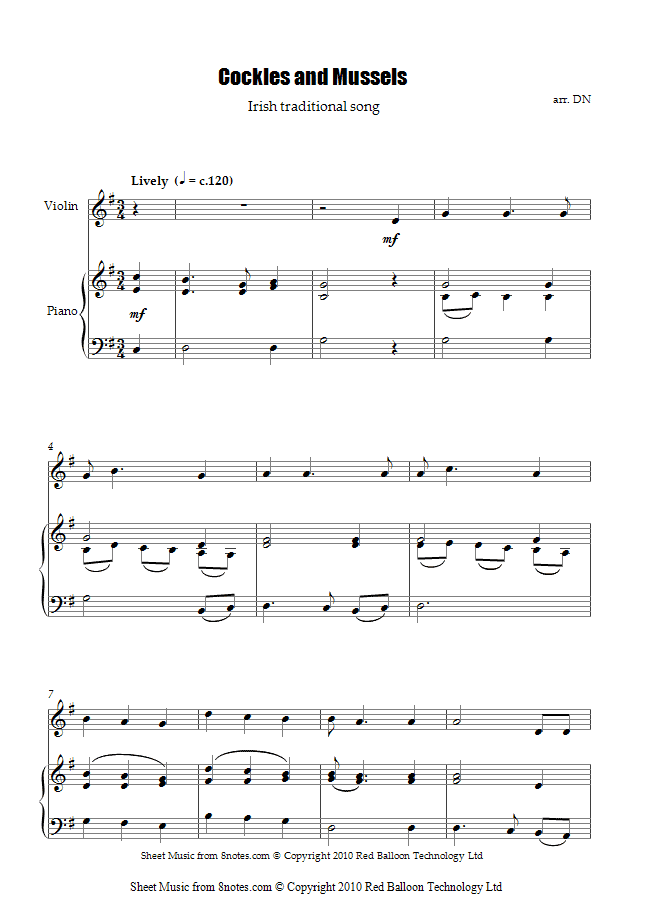 Cockles and Mussels sheet music for Violin Cockles and Mussels sheet music for Violin