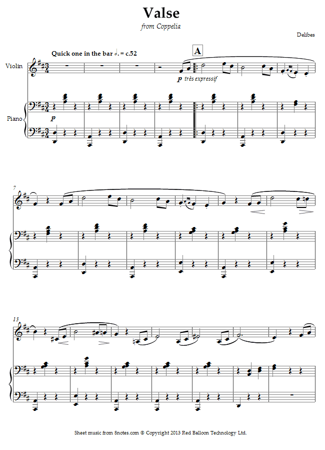 Delibes - Waltz from Coppelia sheet music for Violin Delibes - Waltz from Coppelia sheet music for Violin