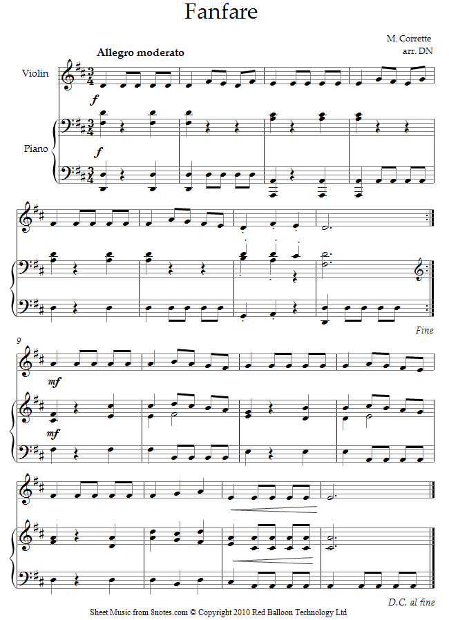 Michel Corrette - Fanfare sheet music for Violin Michel Corrette - Fanfare sheet music for Violin