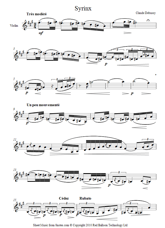 Debussy - Syrinx sheet music for Violin Debussy - Syrinx sheet music for Violin