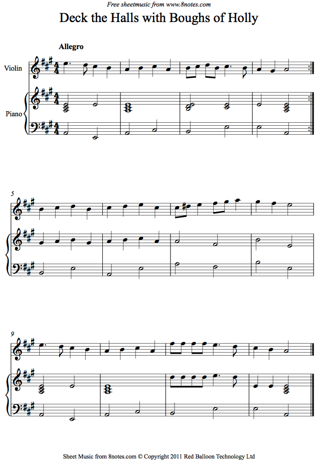 Deck the Halls with Boughs of Holly sheet music for Violin Deck the Halls with Boughs of Holly sheet music for Violin