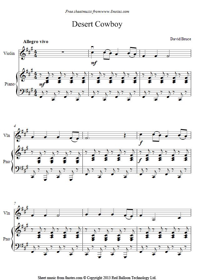 David Bruce - Desert Cowboy sheet music for Violin David Bruce - Desert Cowboy sheet music for Violin