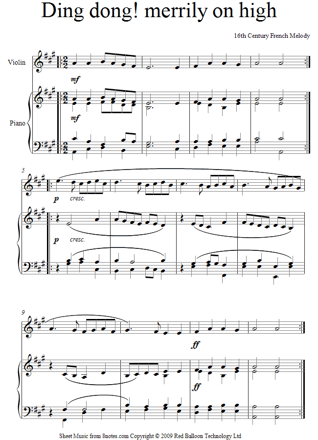 Ding Dong Merrily On High Sheet Music For Violin 8notes