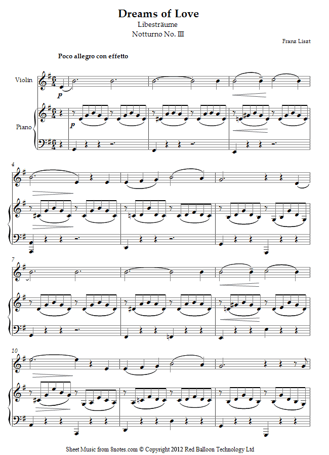 Liszt - Libestraume Notturno No. III sheet music for Violin Liszt - Libestraume Notturno No. III sheet music for Violin
