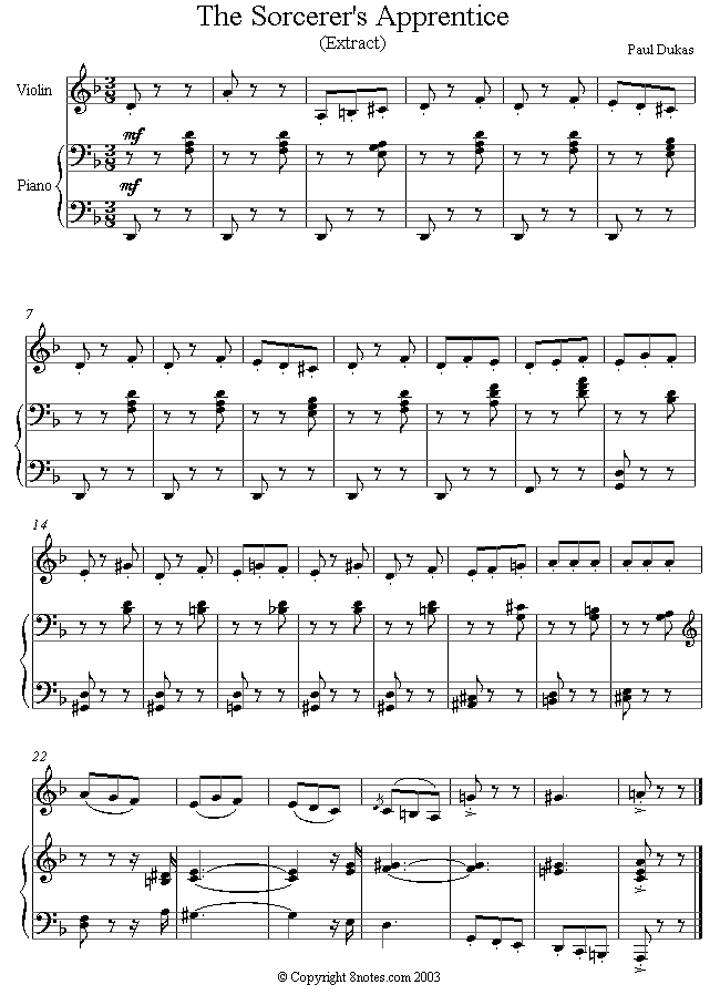 Dukas - The Sorcerers Apprentice sheet music for Violin Dukas - The Sorcerers Apprentice sheet music for Violin