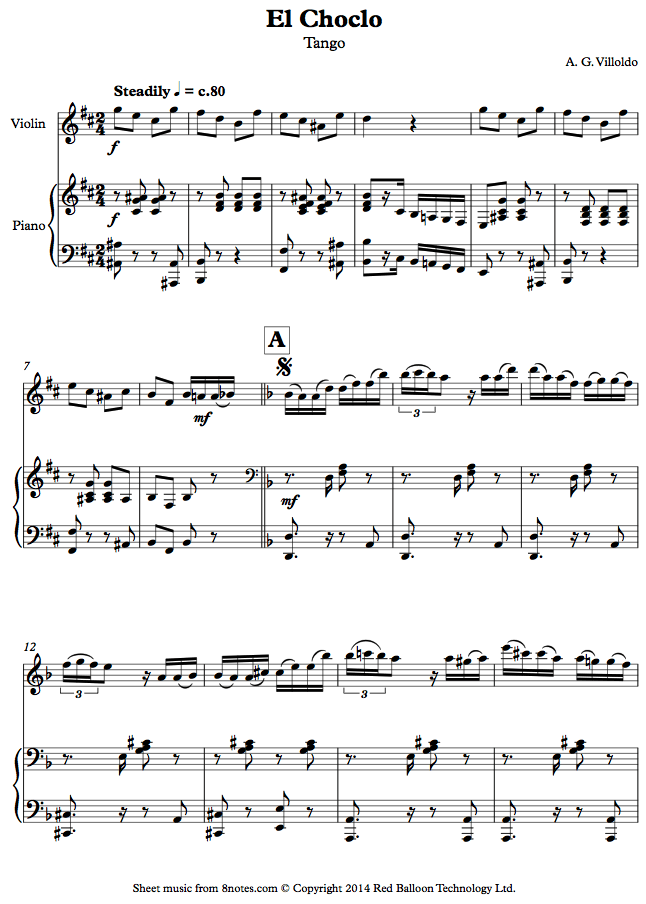 A. G. Villoldo - El Choclo (tango) sheet music for Violin A. G. Villoldo - El Choclo (tango) sheet music for Violin