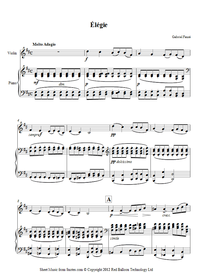 Fauré - Elegie sheet music for Violin Fauré - Elegie sheet music for Violin