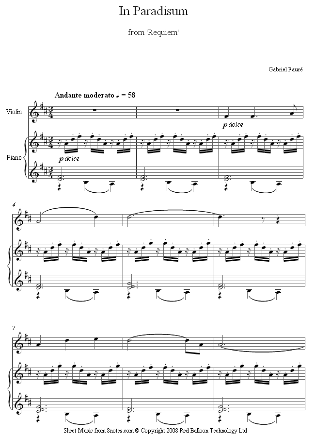 Fauré - In Paradisum from Reqiuem sheet music for Violin Fauré - In Paradisum from Reqiuem sheet music for Violin