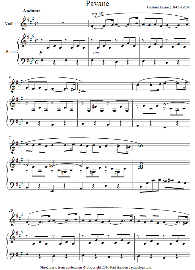 Fauré - Pavane sheet music for Violin Fauré - Pavane sheet music for Violin
