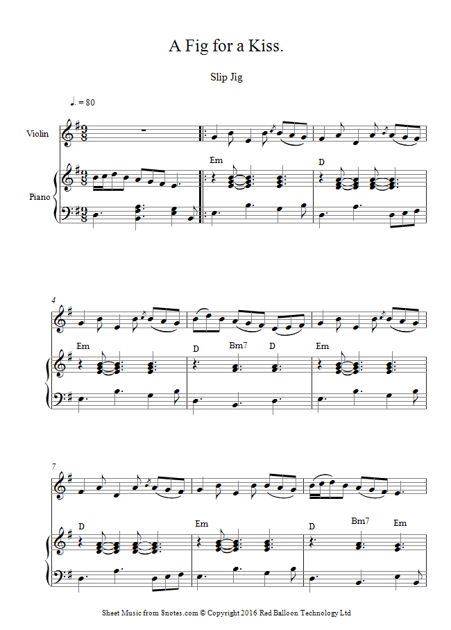 A Fig for a Kiss sheet music for Violin A Fig for a Kiss sheet music for Violin