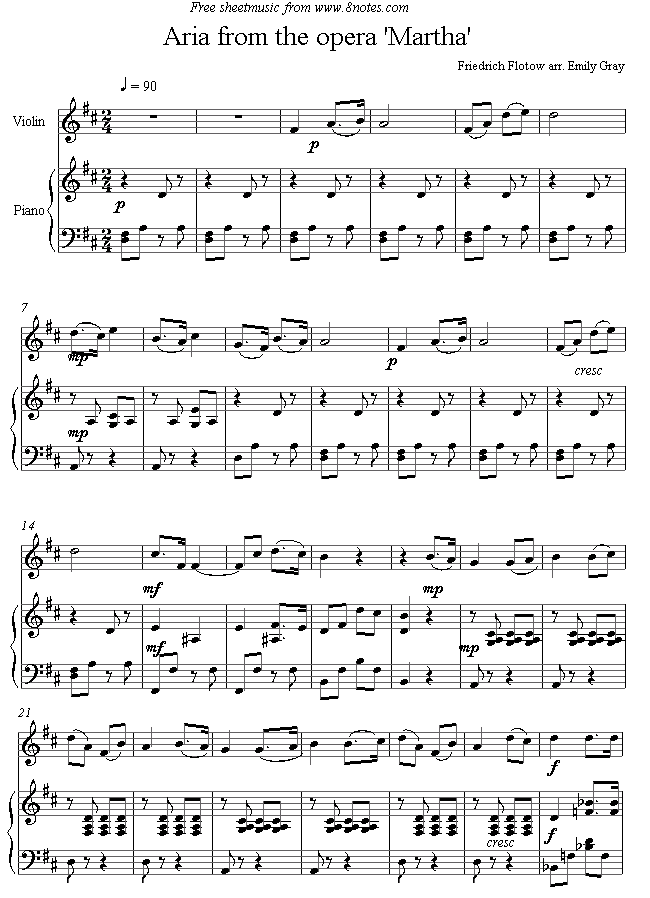 Flotow - Aria from Martha sheet music for Violin Flotow - Aria from Martha sheet music for Violin