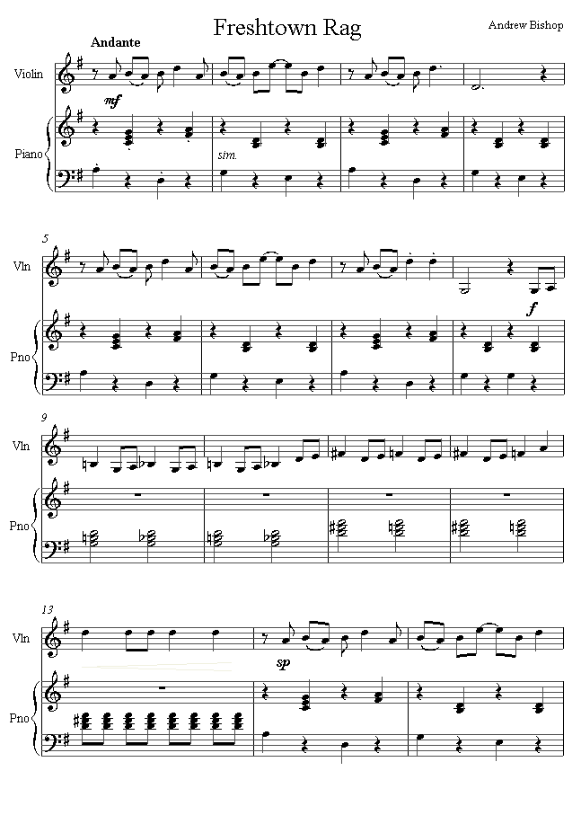 David Bruce - Freshtown Rag sheet music for Violin David Bruce - Freshtown Rag sheet music for Violin
