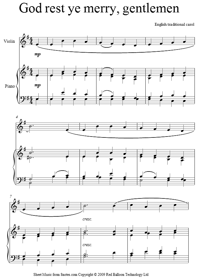 God rest you merry gentlemen sheet music for Violin