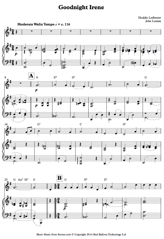 Leadbelly Goodnight, Irene sheet music for Violin